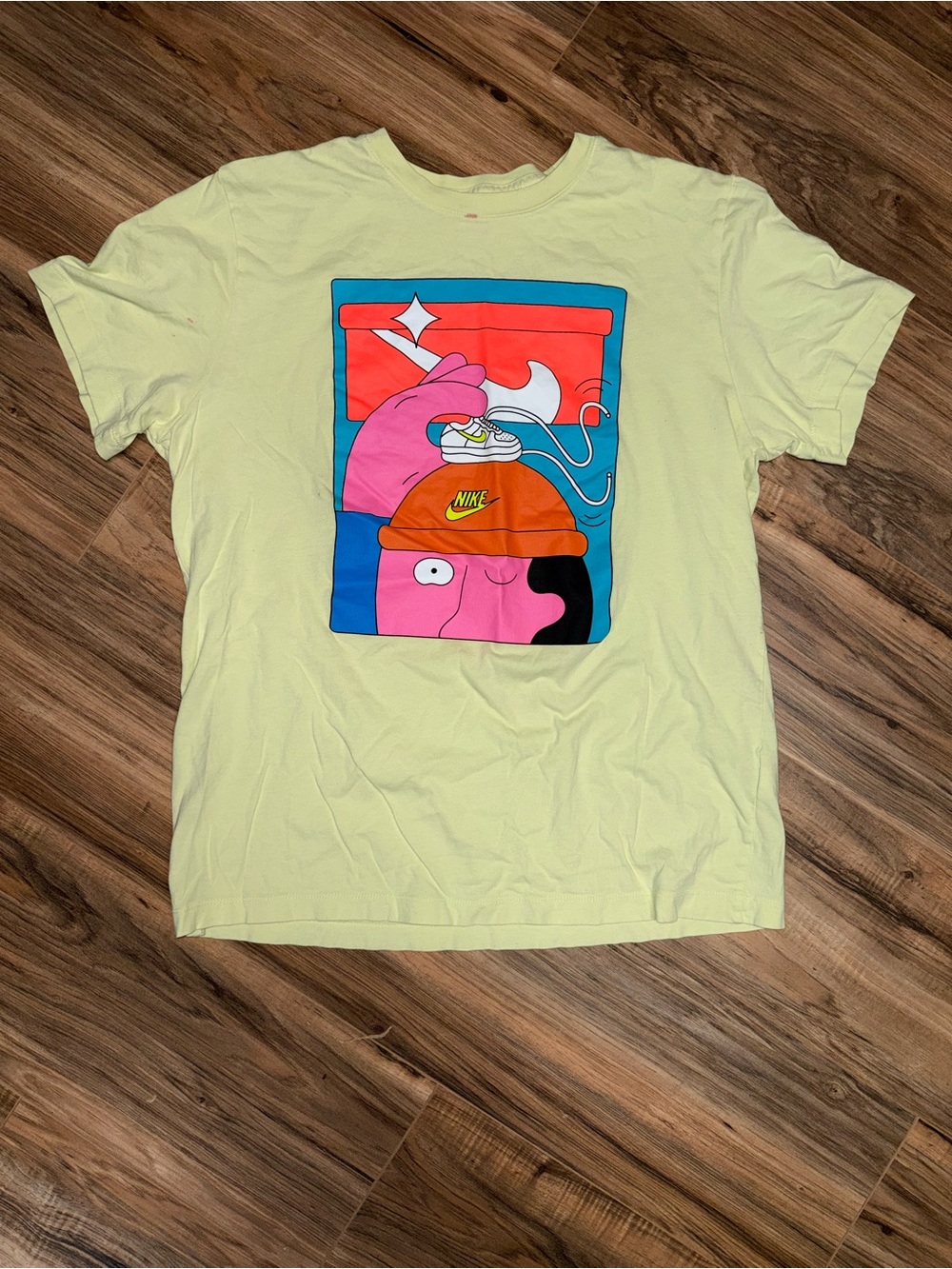 Nike Short-Sleeve Graphic Tee - Pale Yellow with Multicolor Print